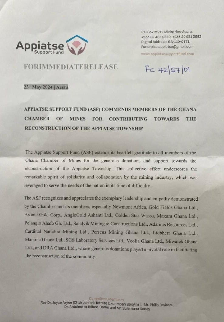 Appiatse Support Fund Commends Members of Ghana Chamber of Mines 1