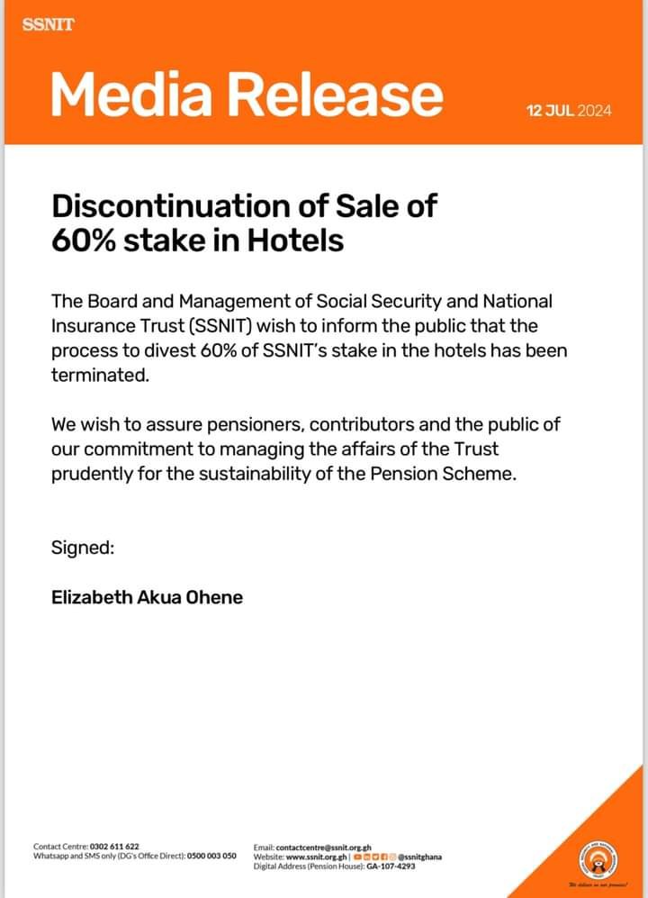 SSNIT Terminates Sale of 60% Stake In Hotels After Public Pressure and declaration of strike by Organized Labour 1