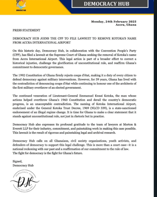 Ghana's Airport Name Sparks Debate: Democracy Hub Sues to Remove Kotoka's Name 1