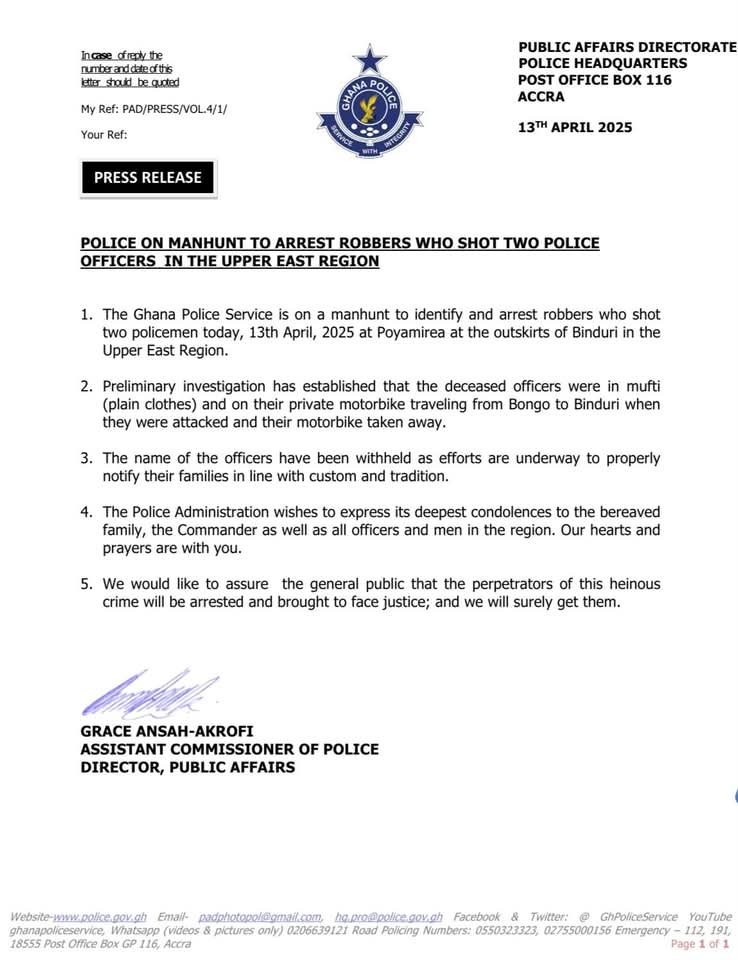 Ghana Police Launch Manhunt for Suspects in Deadly Attack on Officers 1