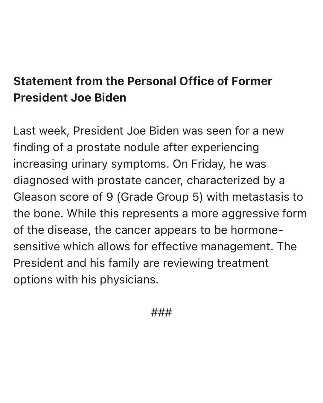 Former President Biden Diagnosed With 'Aggressive Form' Of Prostate Cancer 1