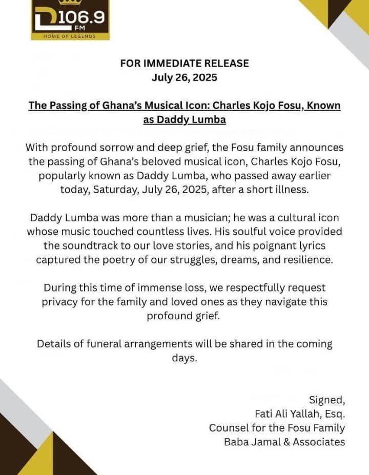 Ghanaian Music Icon Daddy Lumba Dies At 60 1