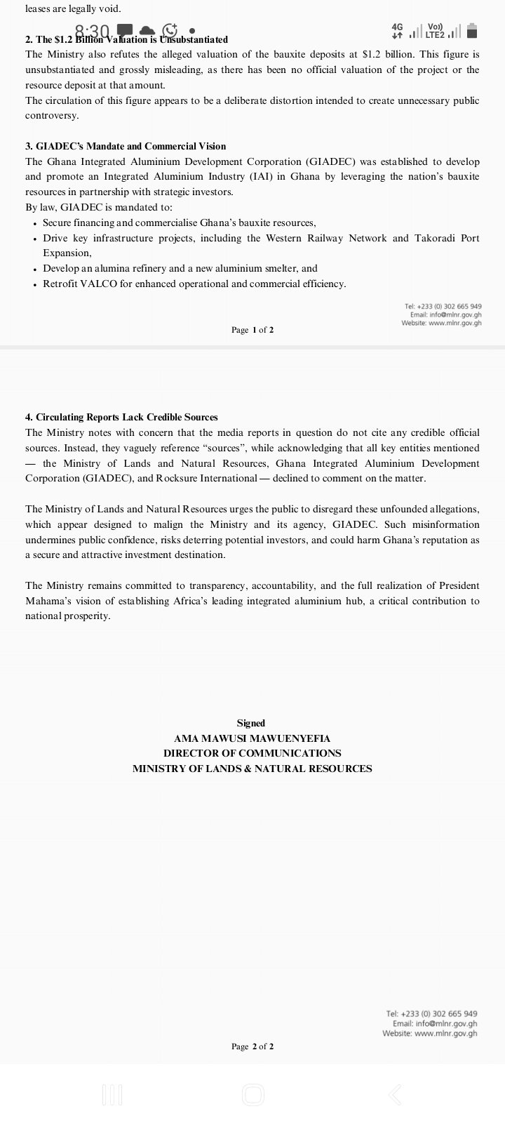 Ghana's Lands Ministry Denies $1.2 Billion Bauxite Lease Cancellation Claims 2