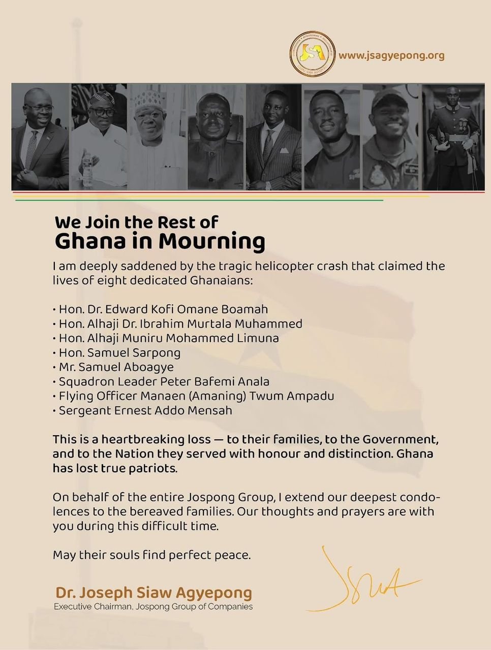 Jospong Group Chairman Mourns 2 Ministers, 6 Others Killed in Tragic Helicopter Crash 1