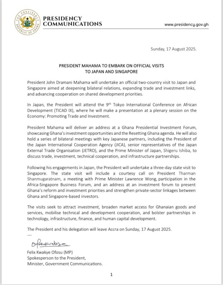 President Mahama Departs Ghana For Japan and Singapore 1