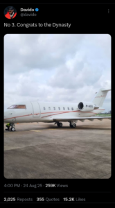Davido's Family Acquires Third Private Jet 1