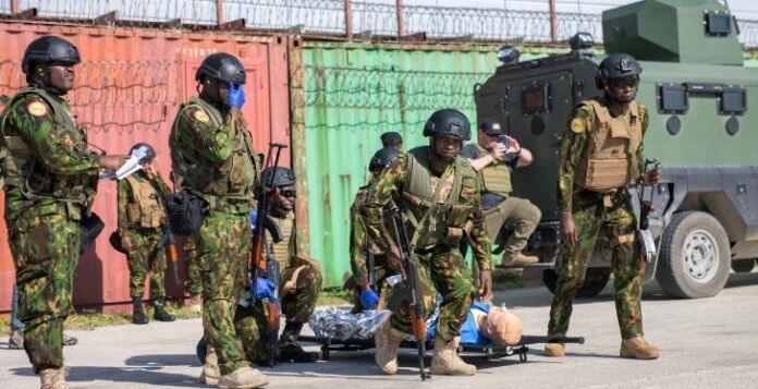Police officers in Haiti during a MEDEVAC Simulation Exercise of MSS Medical Teams. PHOTO/MSS - 1