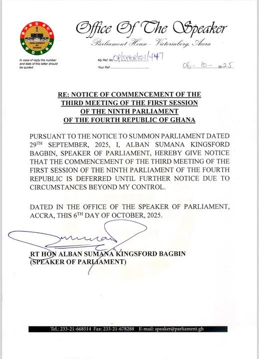 Ghana: Speaker Postpones Resumption of Parliament 1