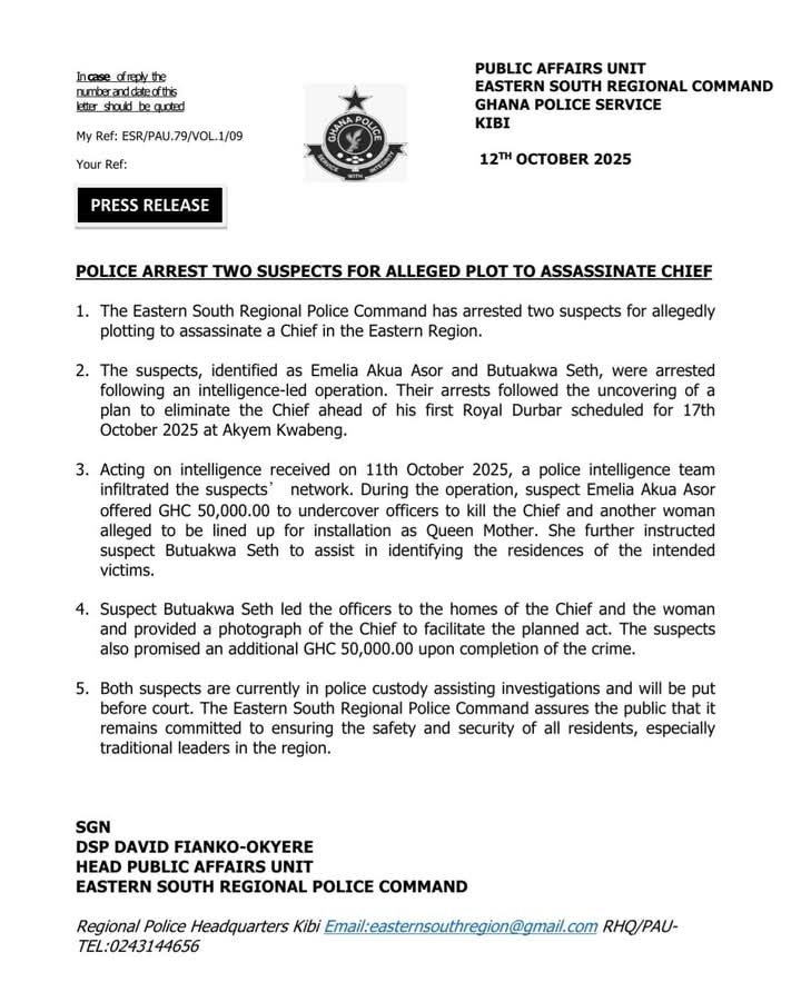 Ghana Police Arrest 2 Suspects For Alleged Ghc 100,000 Plot To Kill Chief, 'Queen Mother' 3
