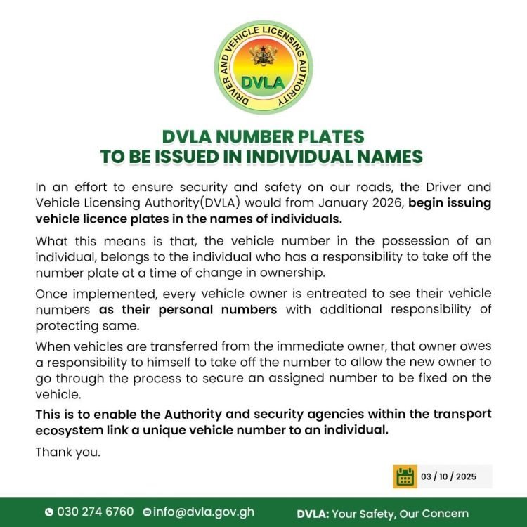 Ghana: DVLA to Introduce Personalized Vehicle Number Plates from January 2026 1