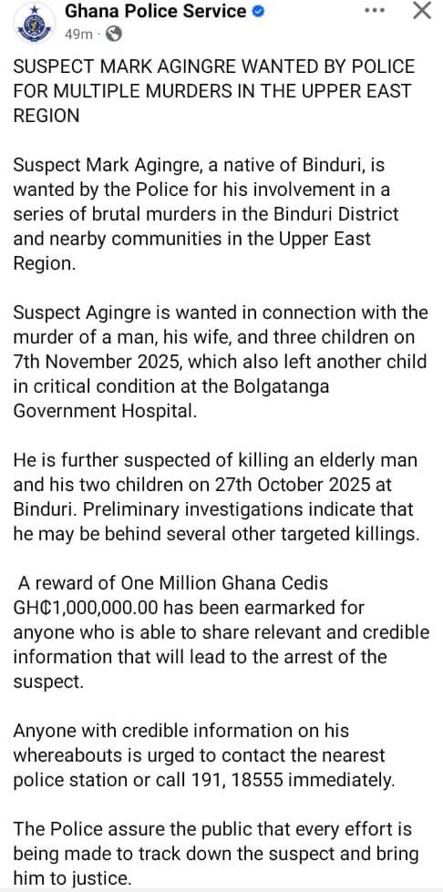 Police Declare Ghanaian Man Wanted For Killing 5 Children, 3 Adults