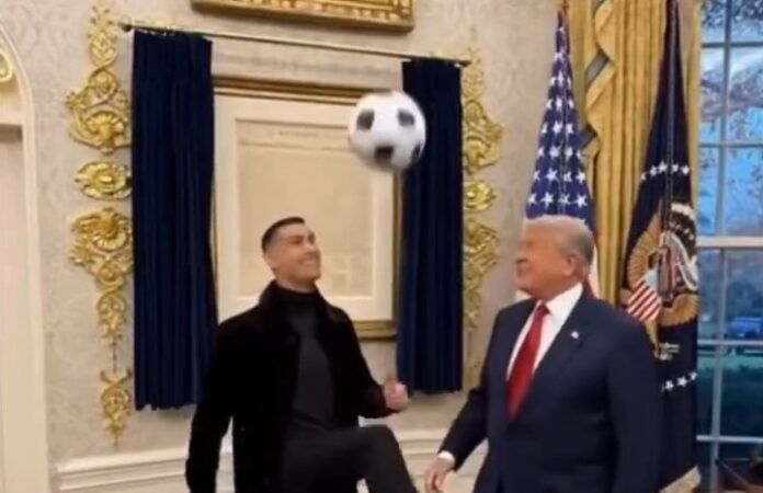 Trump 'Plays Football' With Cristiano Ronaldo Inside White House Trump 'Plays Football' With Cristiano Ronaldo Inside White House