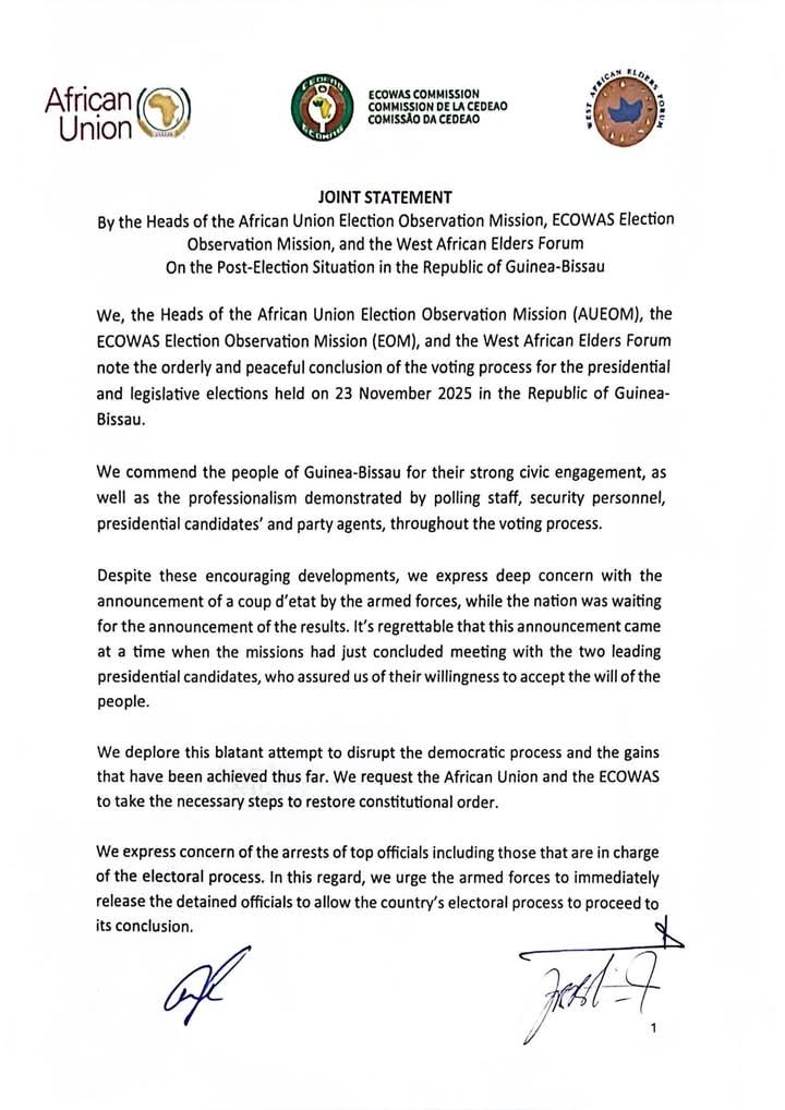 Coup d'etat in Guinea-Bissau Regrettable - AU, ECOWAS and West African Elders Express Deep Concern 1