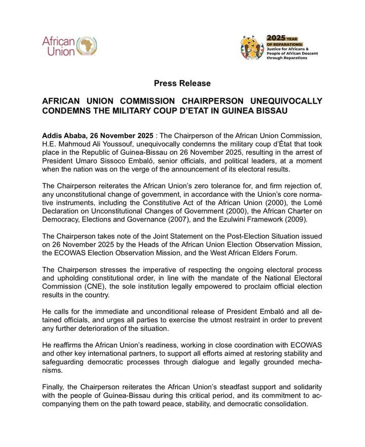 AU Commission Chairperson Condemns Guinea-Bissau Coup d'etat