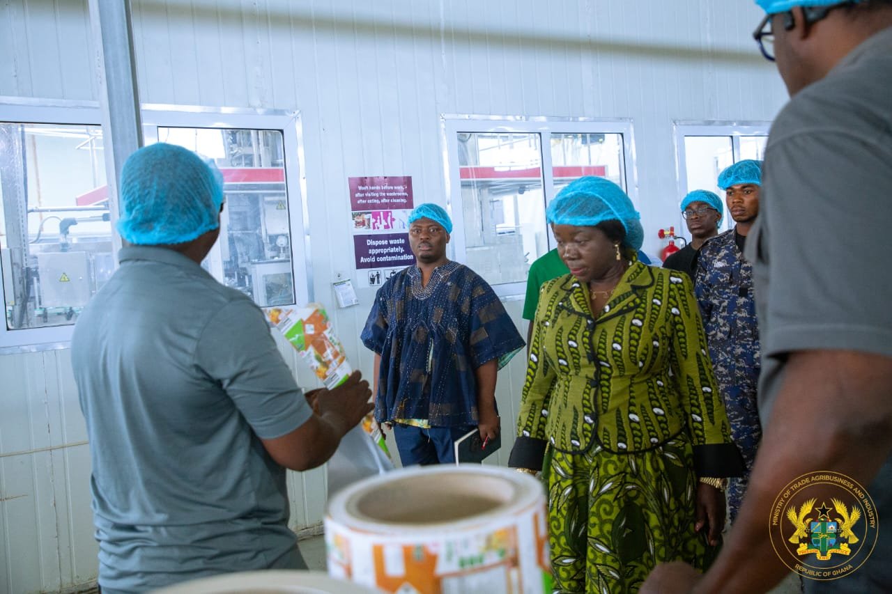 Hon. Elizabeth Ofosu-Adjare pictured during her visit to Ekumfi Juice Factory on Friday, December 19, 2025