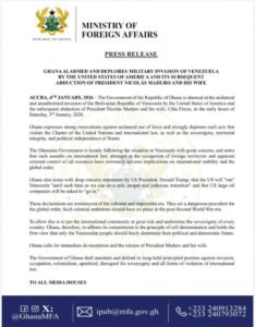 Ghana Denounces US Military Action in Venezuela, Demands Release of President Maduro 1