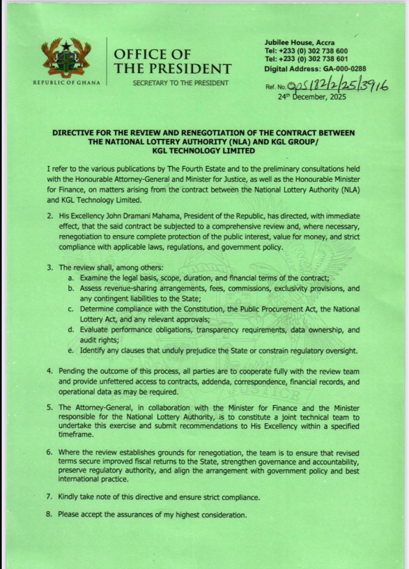 President John Dramani Mahama's directive