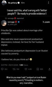 Priscilla Ojo Denies Viral Claims Regarding Postpartum Depression and Poverty