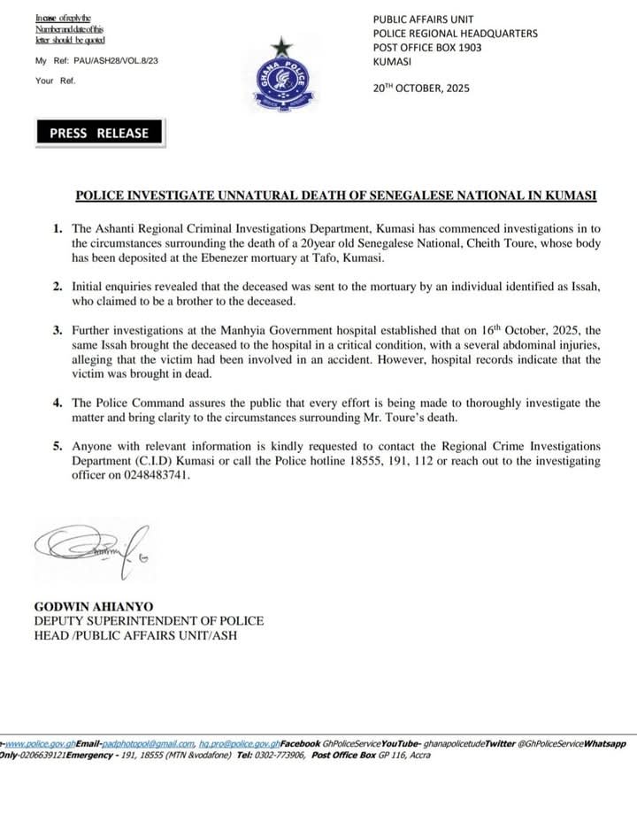 Ghana Police Investigate 'Unnatural Death' Of Senegalese Citizen 1