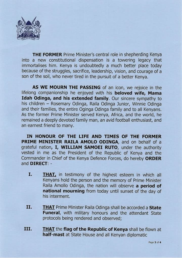Kenya: President Ruto Announces State Funeral For Raila Odinga  3