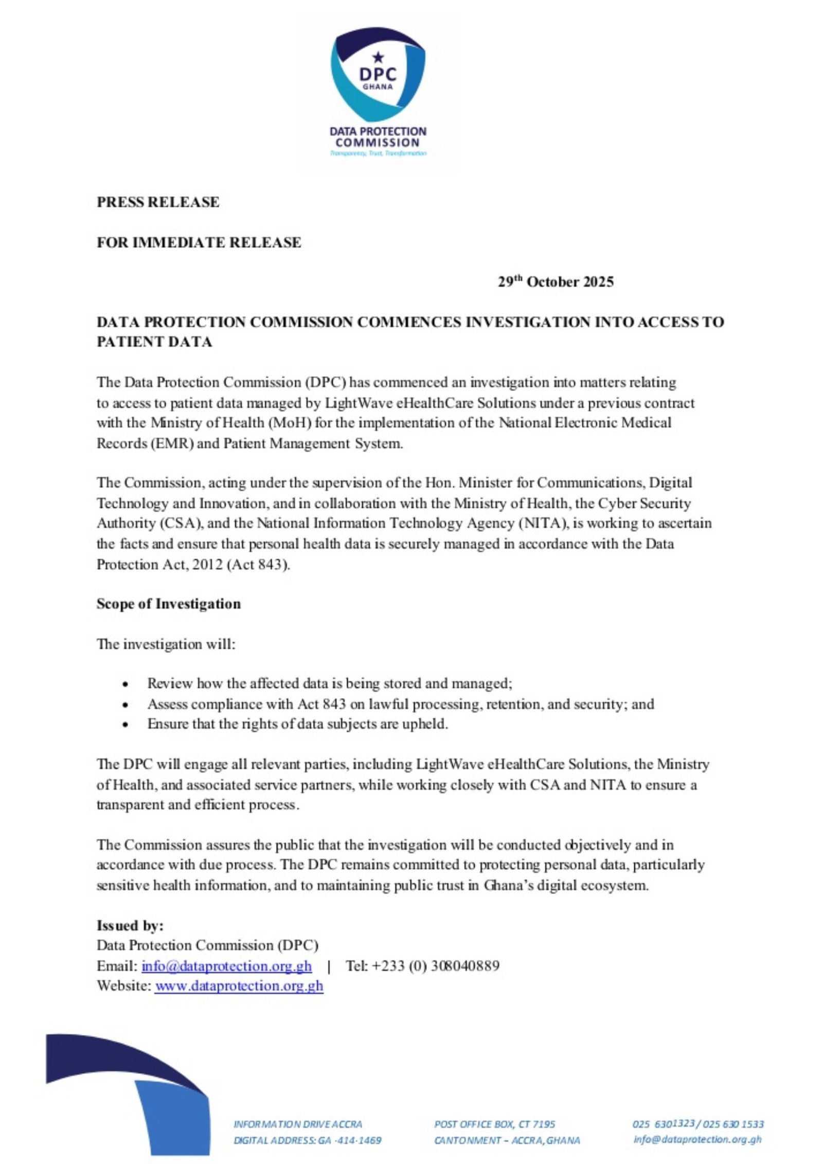 Ghana: Data Protection Commission Investigates Access To Patient Data 1