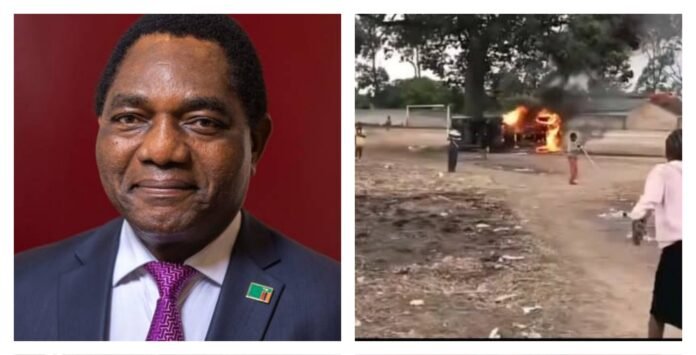 Zambia Police Confirm Mob Attacked President Hichilema with Stones and Destroyed Properties, 5 Suspects Arrested