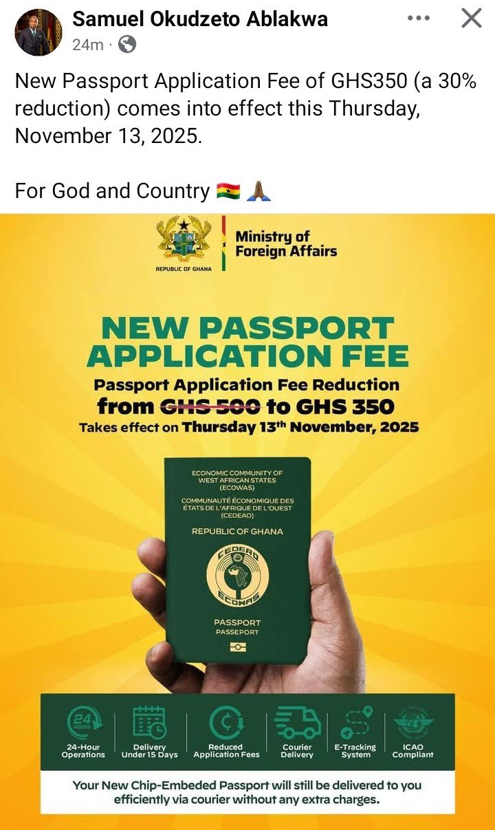 Ghana Slashes Passport Application Fee By 30% Ghana Slashes Passport Application Fee By 30%