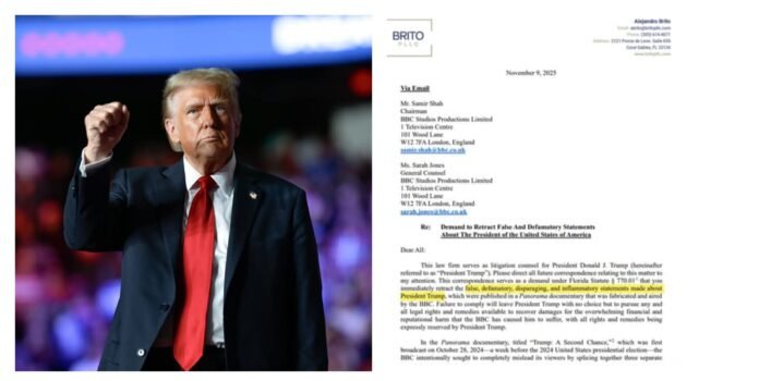 Trump Threatens $1 Billion Lawsuit Against BBC Over “Fabricated” Documentary: Lawyers Demand Retraction by November 14