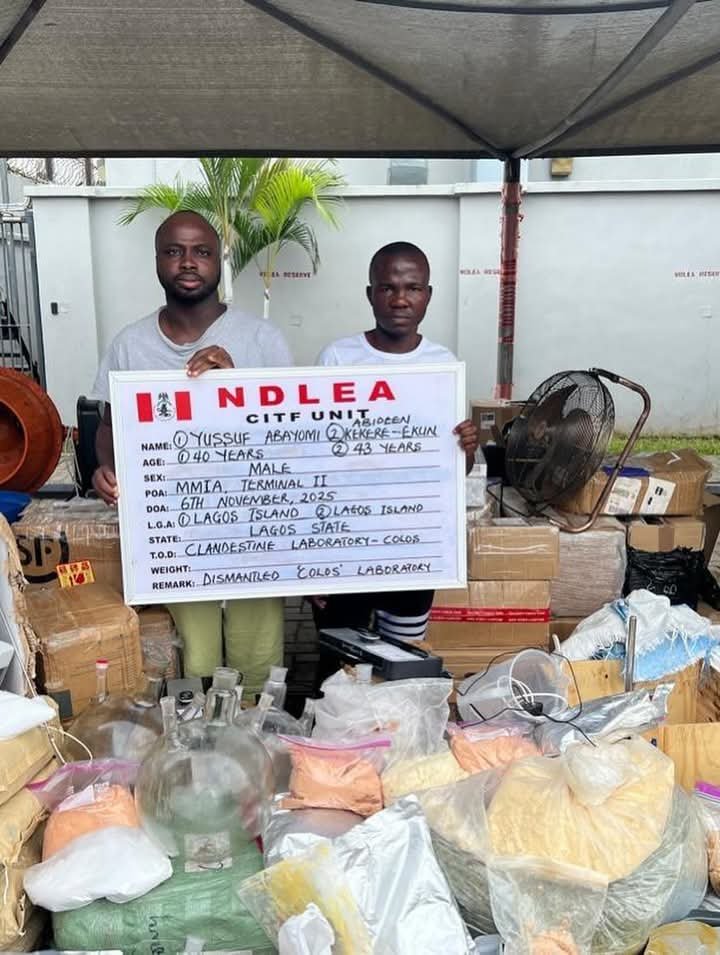 Saudi-Bound Drug Lord Arrested at Lagos Airport, NDLEA Uncovers Colorado Lab in Lekki
