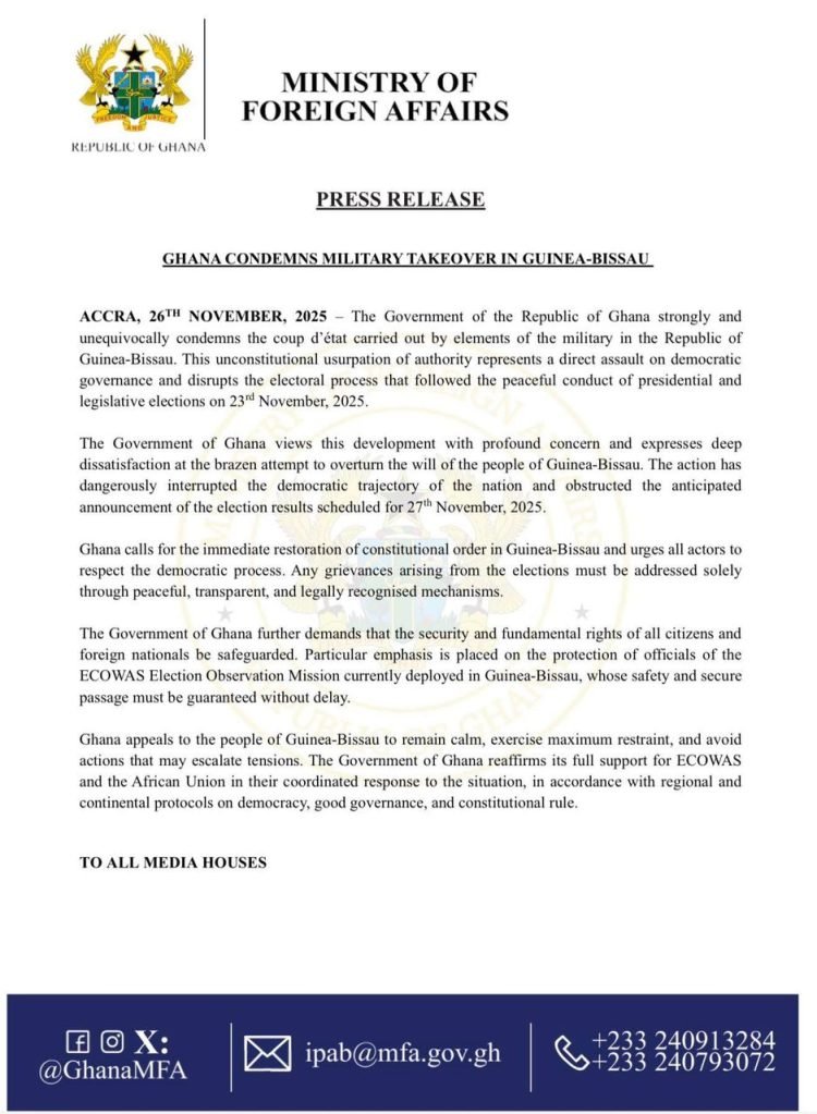 Ghana Strongly Condemns Coup in Guinea-Bissau 