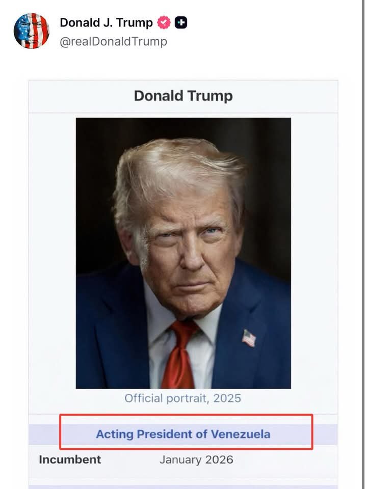 Trump’s post declaring himself Acting President of Venezuela 