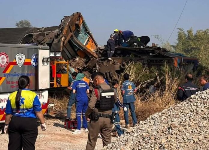 Thai authorities at the scene of the train tragedy
