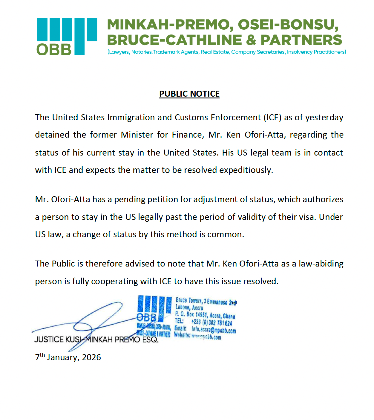 Statement on Ken Ofori-Atta's detention in America Statement on Ken Ofori-Atta's detention in America