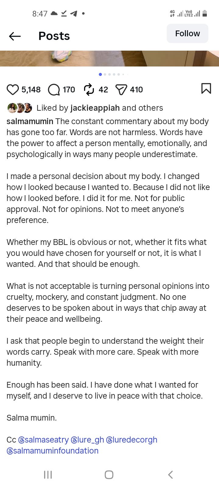 Salma Mumin's post on Instagram 