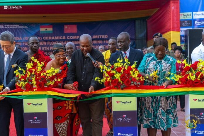 President John Dramani Mahama at a sod-cutting ceremony for a new float glass manufacturing facility by KEDA