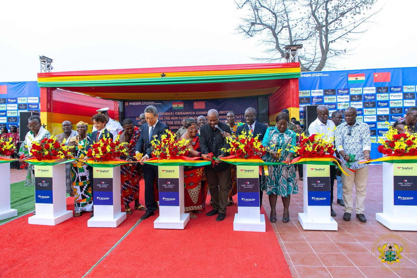President John Dramani Mahama at a sod-cutting ceremony for a new float glass manufacturing facility by KEDA