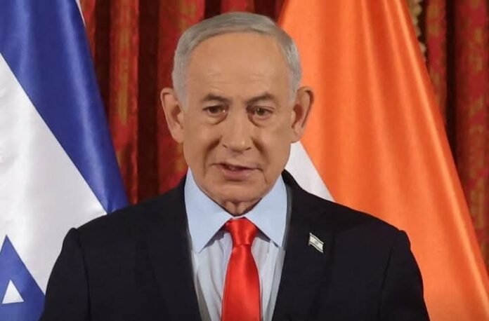 Benjamin Netanyahu addressing the media