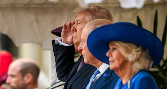 L-R: Donald Trump, King Charles III and Queen Camilla 