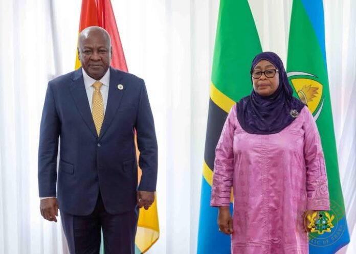 John Dramani Mahama (left) and Samia Suluhu Hassan (right) photographed after their bilateral talks in Arusha John Dramani Mahama (left) and Samia Suluhu Hassan (right) photographed after their bilateral talks in Arusha