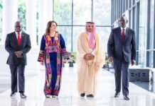 The three ambassadors in a pose with President William Ruto after presenting their credentials