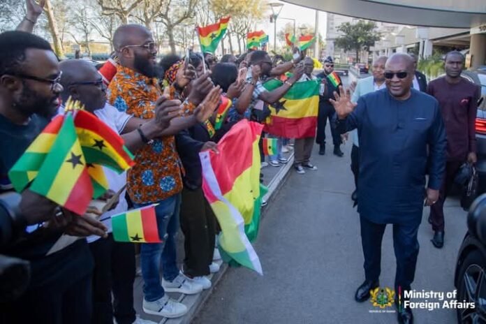 John Dramani Mahama being welcomed in Lyon by the Ghanaian community