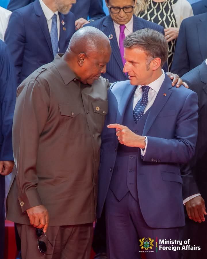 John Dramani Mahama (left) and Emmanuel Macron (right)