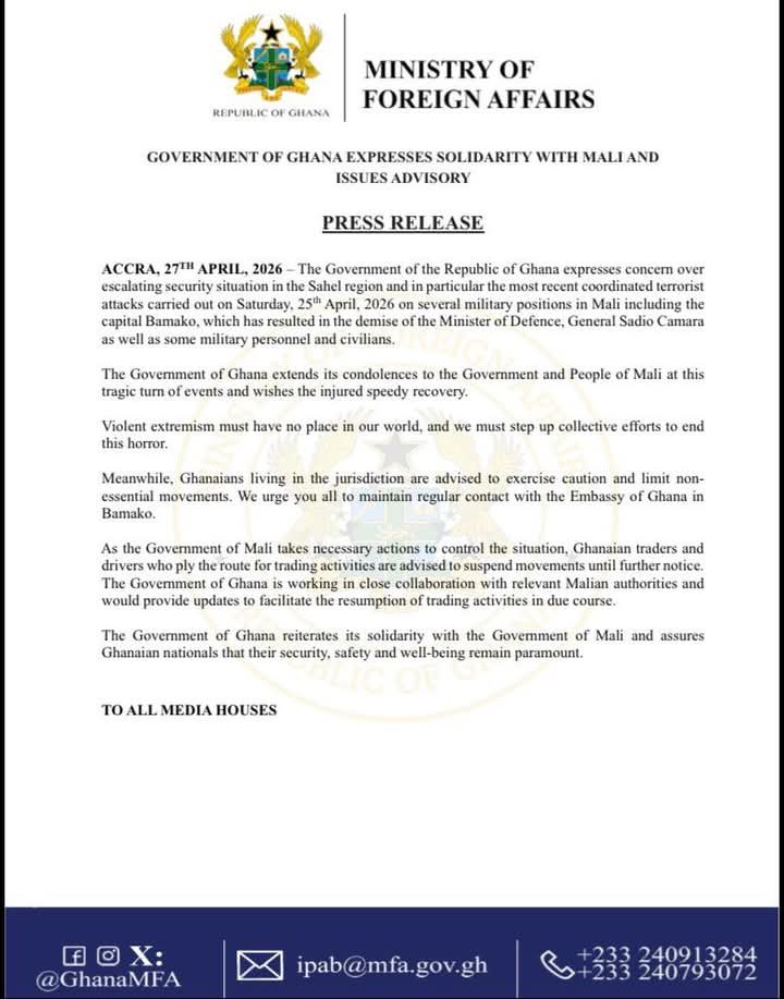Ghana's statement on Mali's terror attacks 