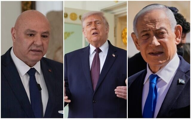 Lebanese President Joseph Aoun, US President Donald Trump and Prime Minister Benjamin Netanyahu. (Collage/AP) Lebanese President Joseph Aoun, US President Donald Trump and Prime Minister Benjamin Netanyahu. (Collage/AP)