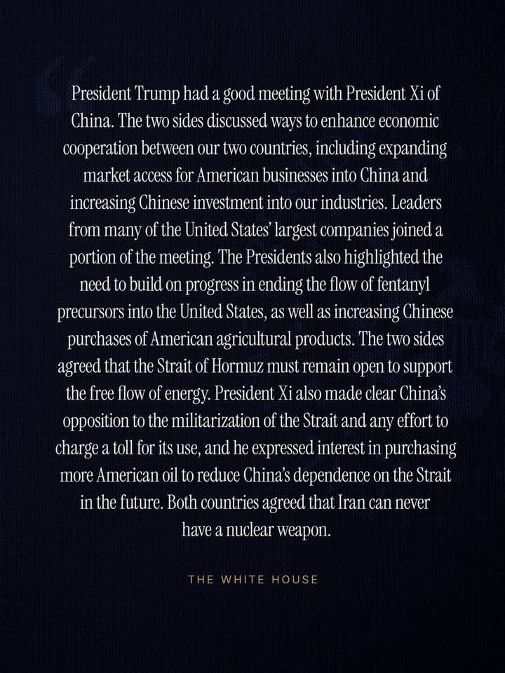 The White House statement on Trump and Jinping talks