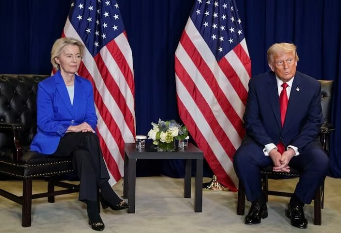 Ursula von der Leyen (left) and Donald Trump (right)