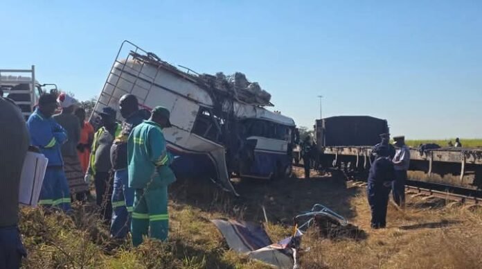 Zimbabwe train-bus crash scene