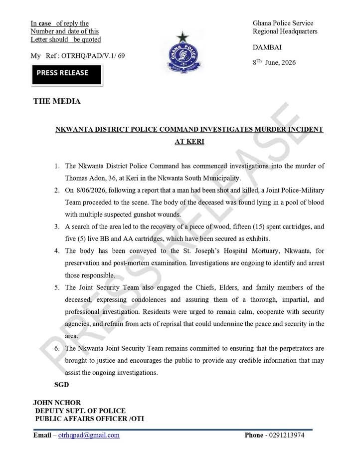 Nkwanta District Police Command statement
