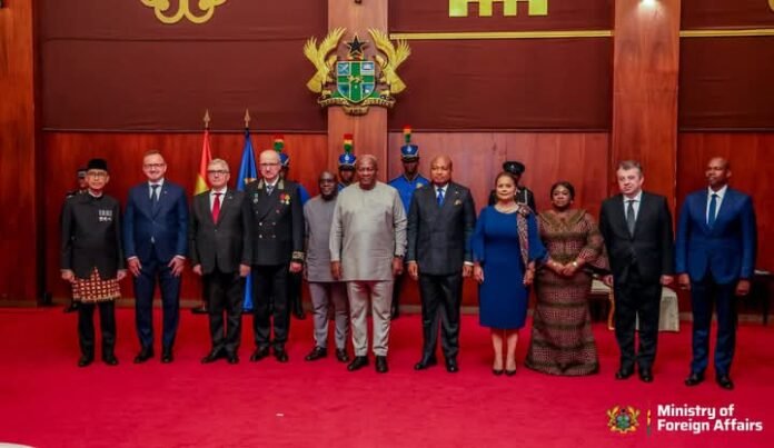 John Dramani Mahama in a group photo with the envoys and his appointees