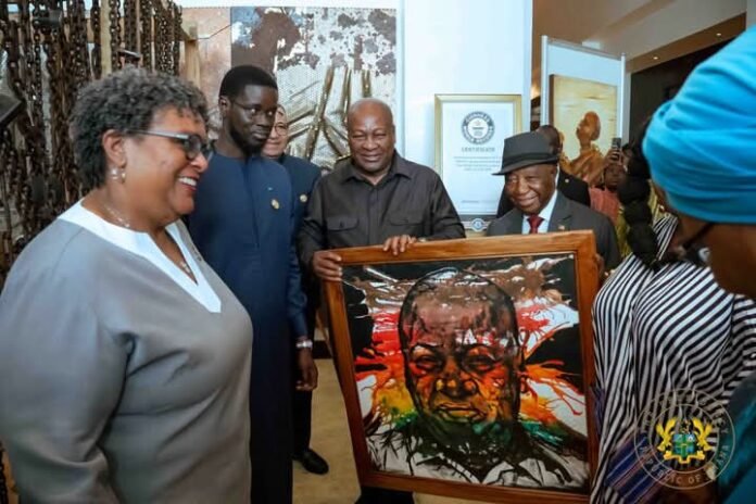 John Dramani Mahama (3rd left), Senegal's President, Bassirou Diomaye Faye (second left), Liberia's President, Joseph Nyuma Boakai ( (3rd right)